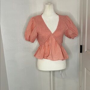 Petal & Pup Coral Puff Sleeve Blouse